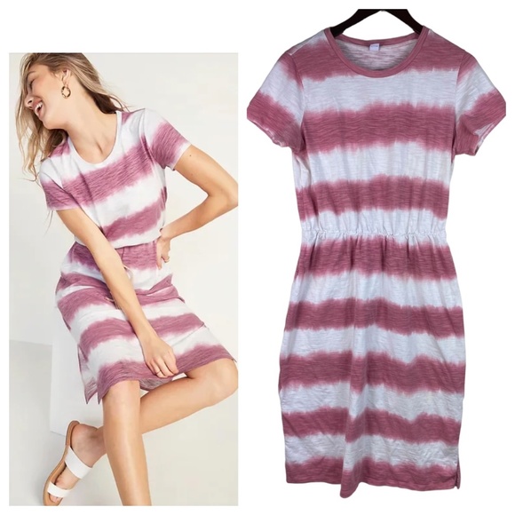 Old Navy Dresses & Skirts - Old Navy Large 12 14 Shirtdress Dress Tie Dye Ombre Striped White Pink